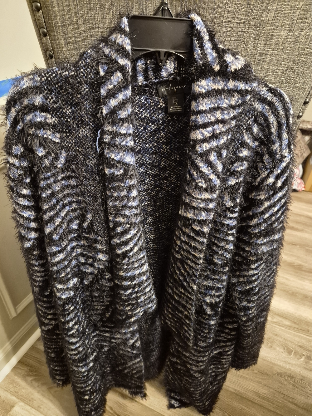 Investments Black and Blue Fuzzy Open-Front Cardigan
